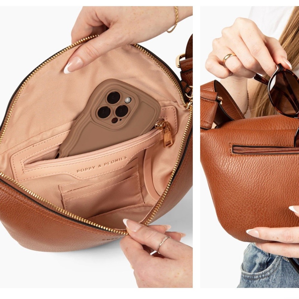 Poppy & Peonies Camel Crossbody Bag - Picture 3 of 3